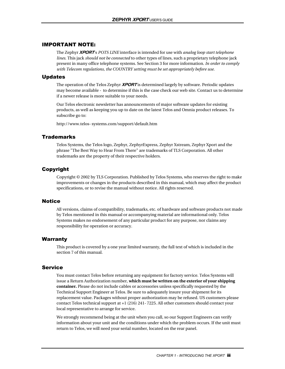 Telos Zephyr Xport User Manual | Page 5 / 57