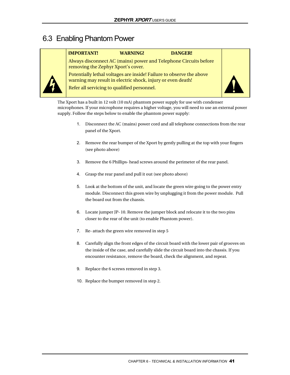 3 enabling phantom power | Telos Zephyr Xport User Manual | Page 51 / 57