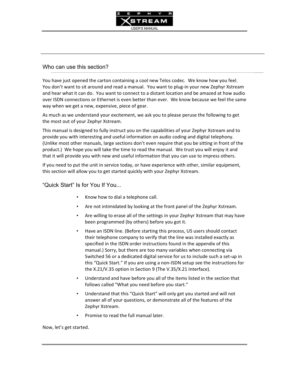 Chapter 1: quick start – step by step guide | Telos Zephyr Xstream User Manual | Page 13 / 381