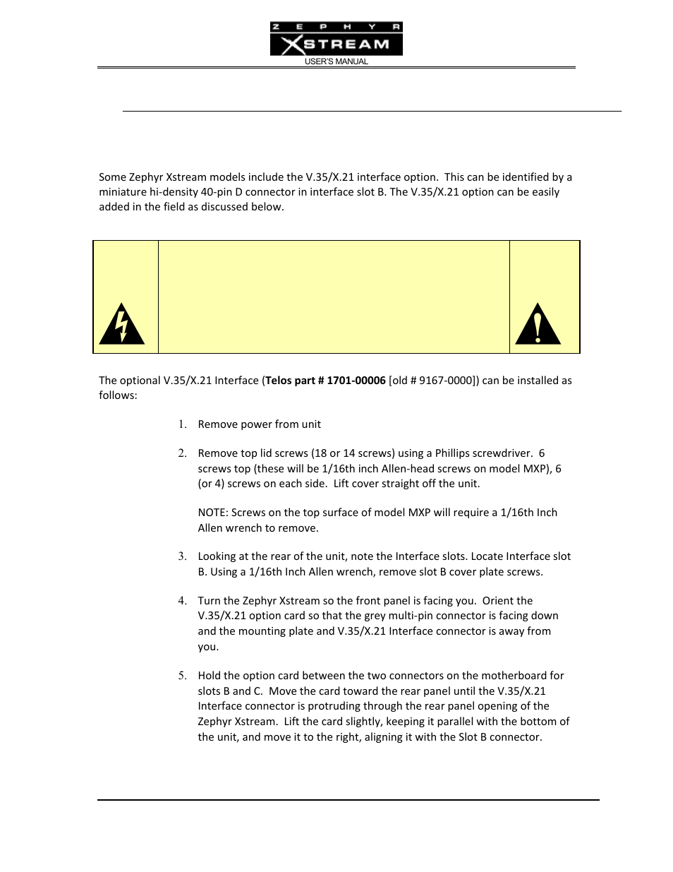 Chapter 9: the v.35/x.21 interface option | Telos Zephyr Xstream User Manual | Page 165 / 381