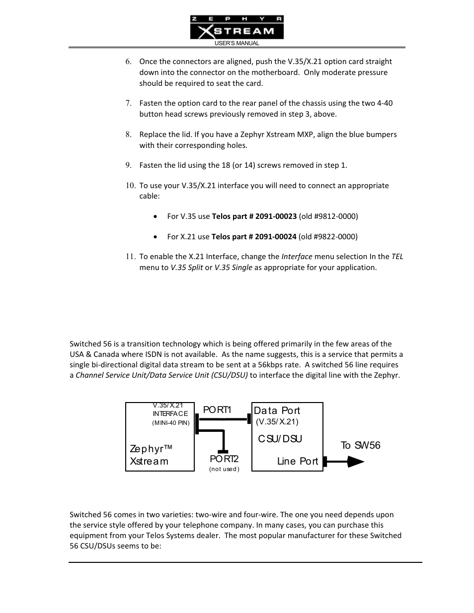 Zep hyr™ xstrea m, Line port da ta port, Csu/ dsu | Telos Zephyr Xstream User Manual | Page 166 / 381