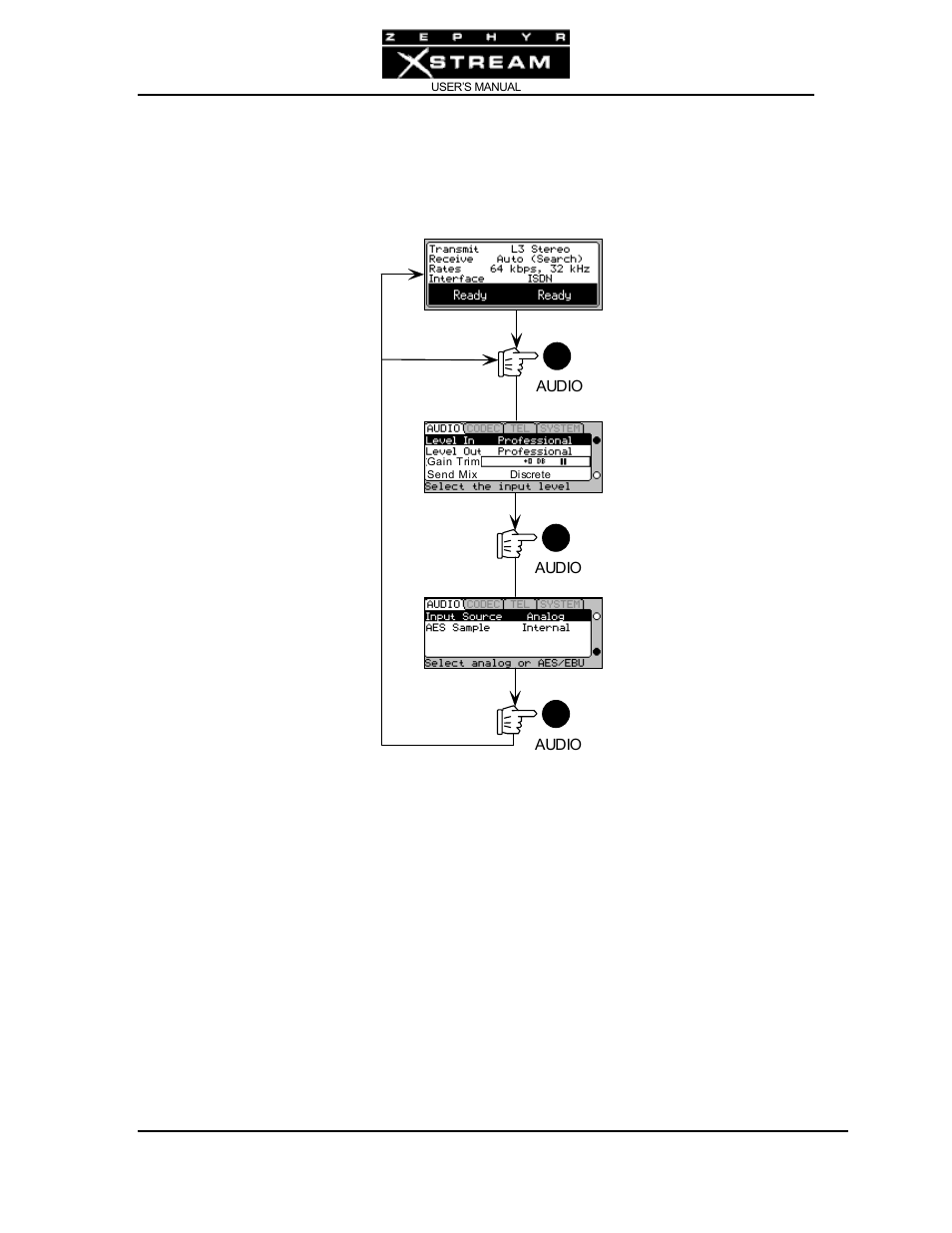 Menus - the audio menu | Telos Zephyr Xstream User Manual | Page 202 / 381