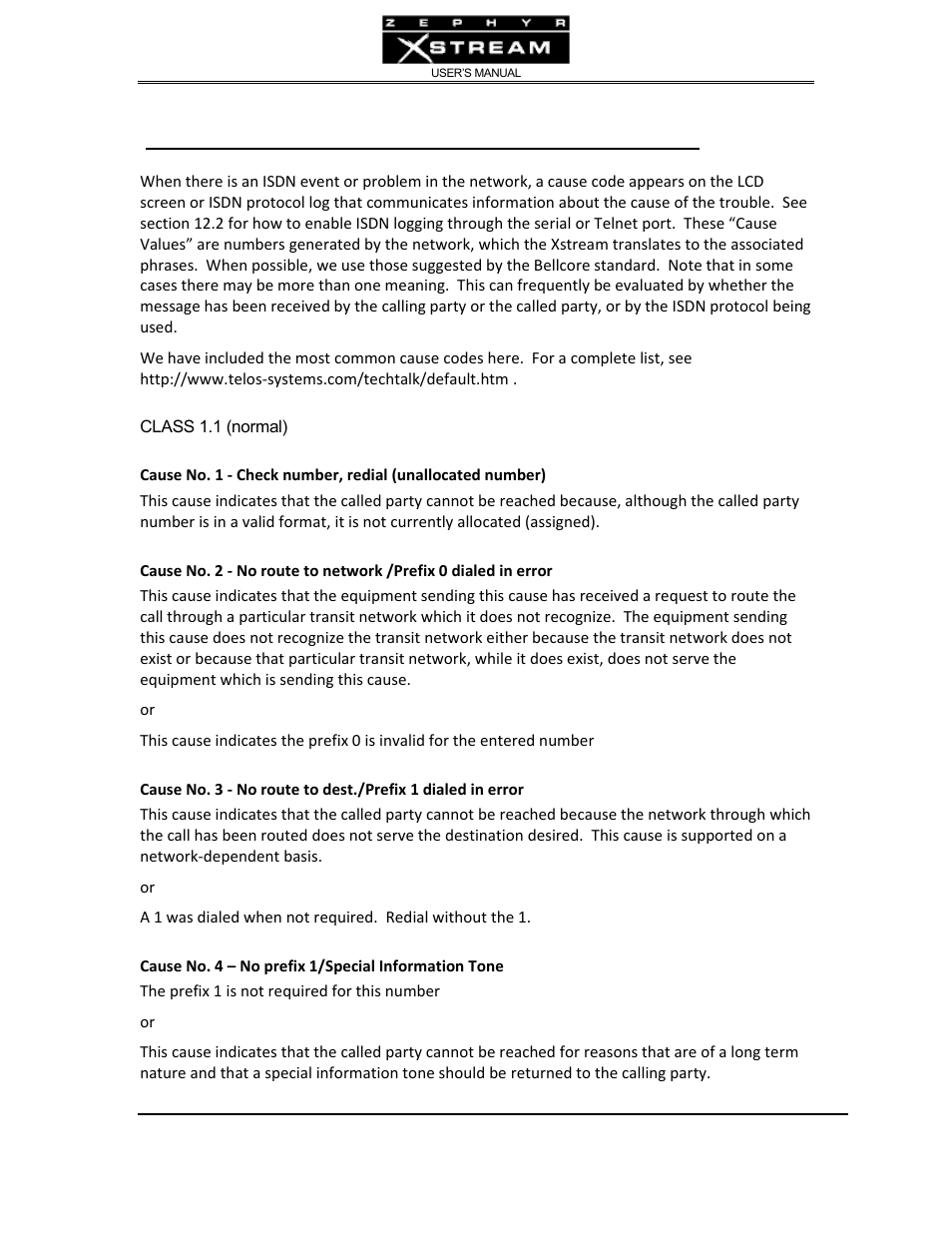 Appendix 3: isdn cause phrases/values | Telos Zephyr Xstream User Manual | Page 313 / 381