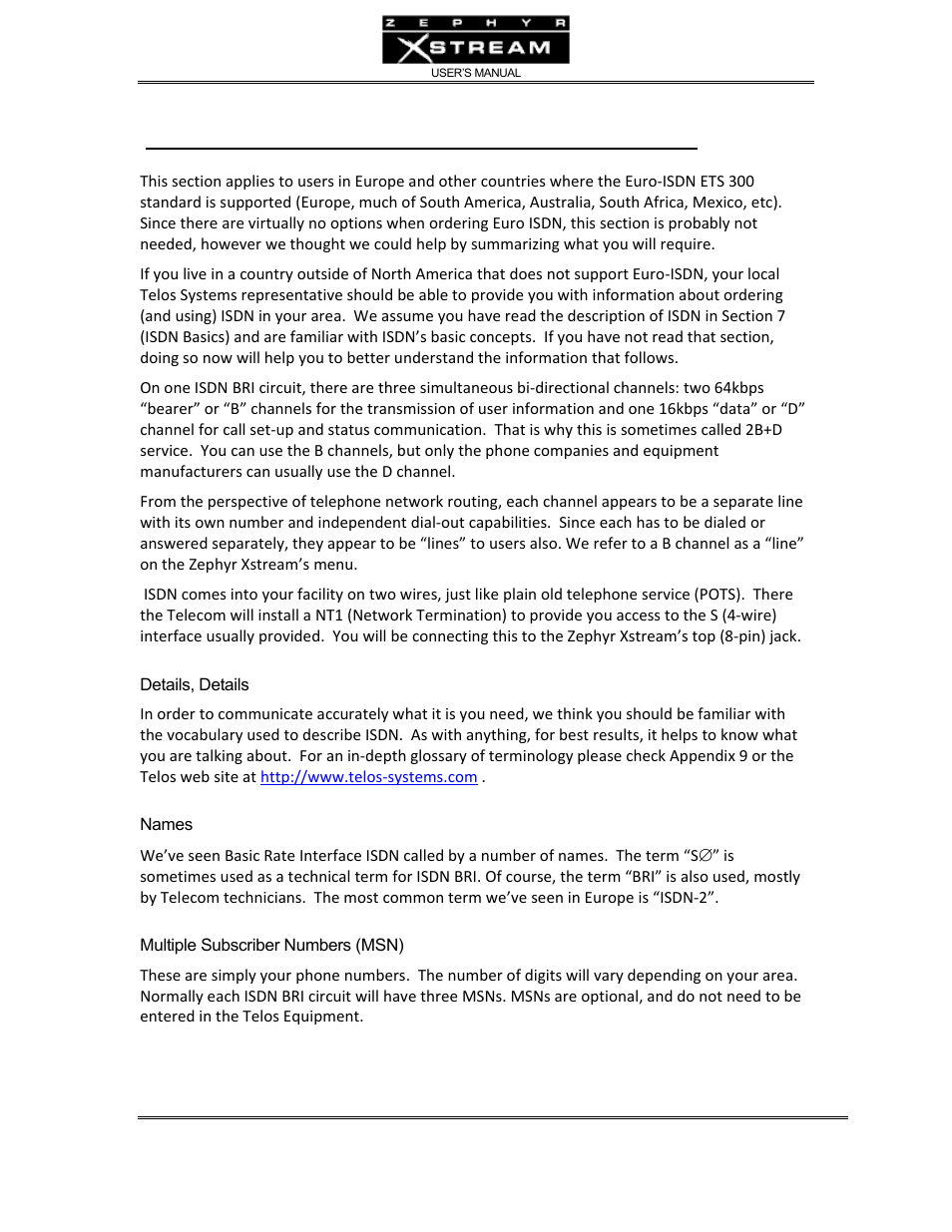 Appendix 7: ordering isdn for ets 300 (euro isdn) | Telos Zephyr Xstream User Manual | Page 339 / 381