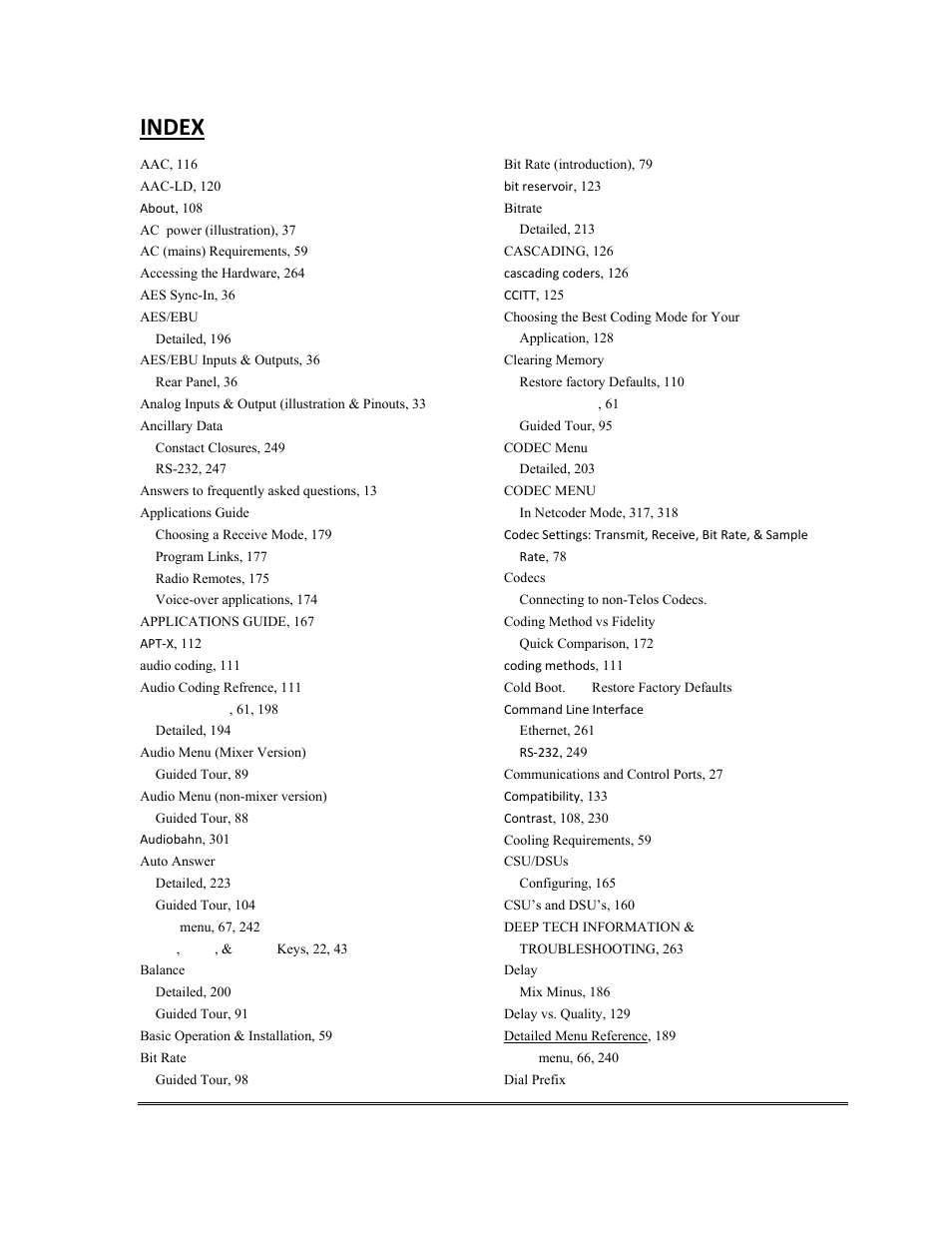 Index | Telos Zephyr Xstream User Manual | Page 377 / 381