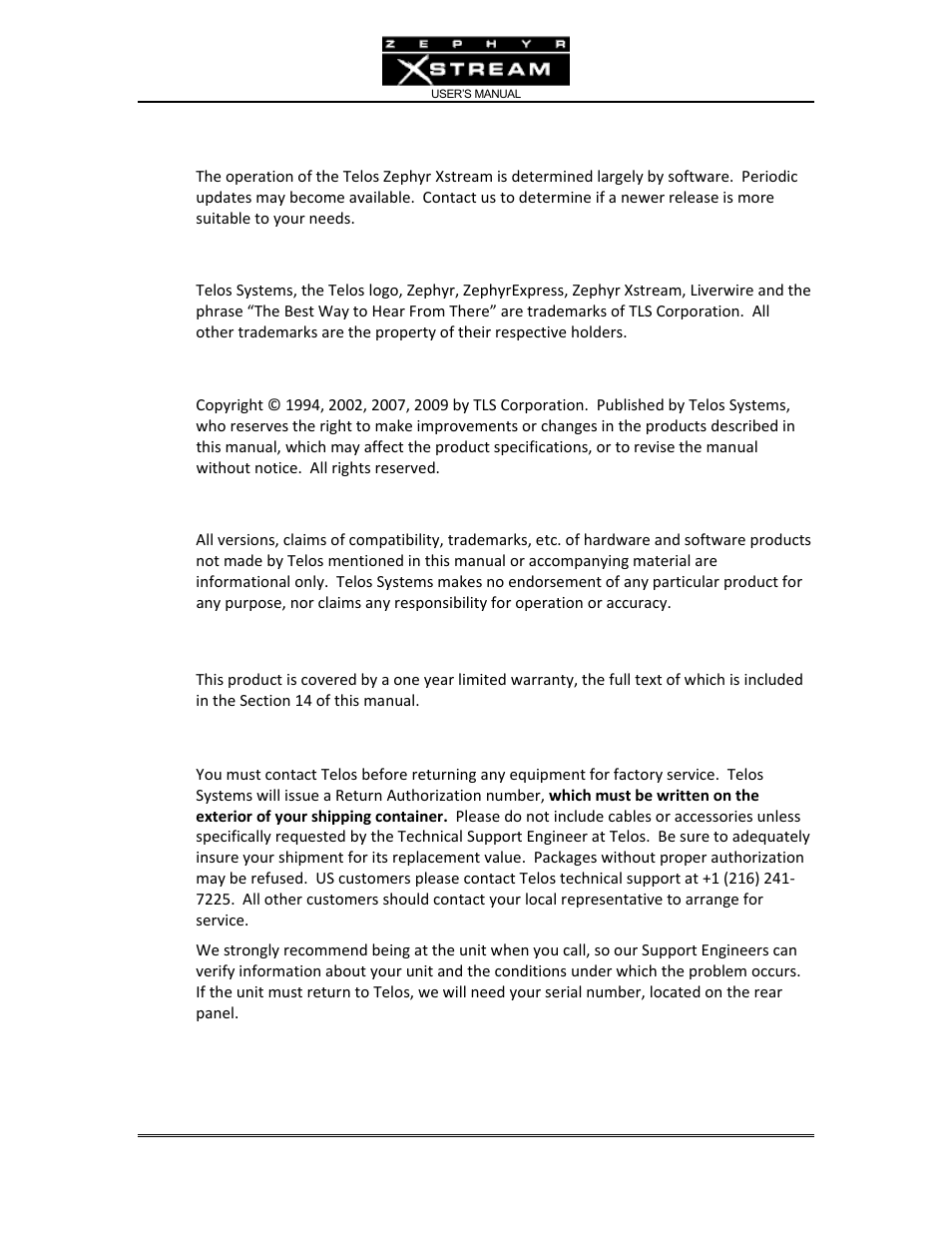 Telos Zephyr Xstream User Manual | Page 4 / 381