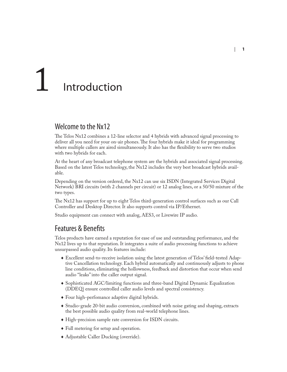 Introduction, Welcome to the nx12, Features & benefits | Telos NX12 User Manual | Page 11 / 133