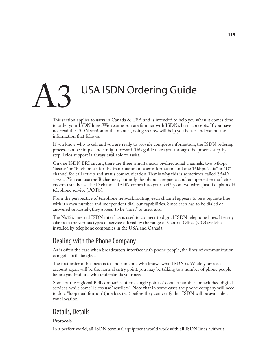 Usa isdn ordering guide, Dealing with the phone company, Details, details | Telos NX12 User Manual | Page 125 / 133