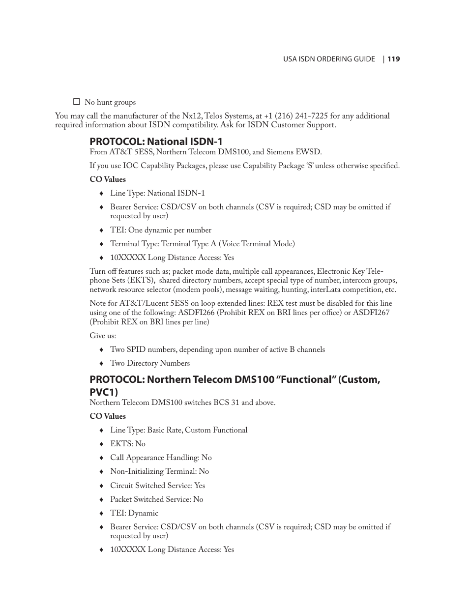 Protocol: national isdn-1 | Telos NX12 User Manual | Page 129 / 133