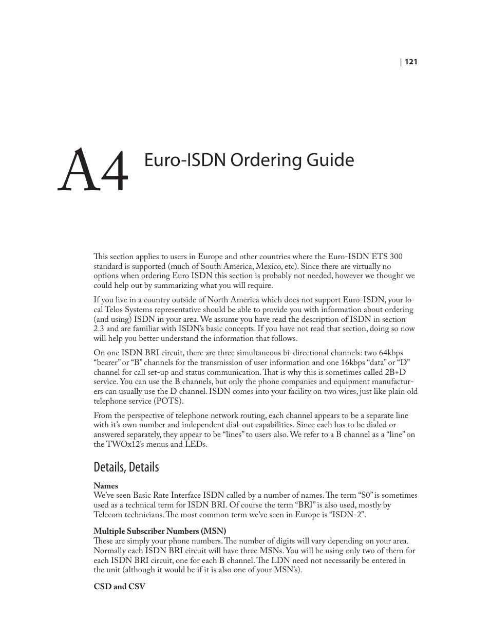 Euro-isdn ordering guide, Details, details | Telos NX12 User Manual | Page 131 / 133