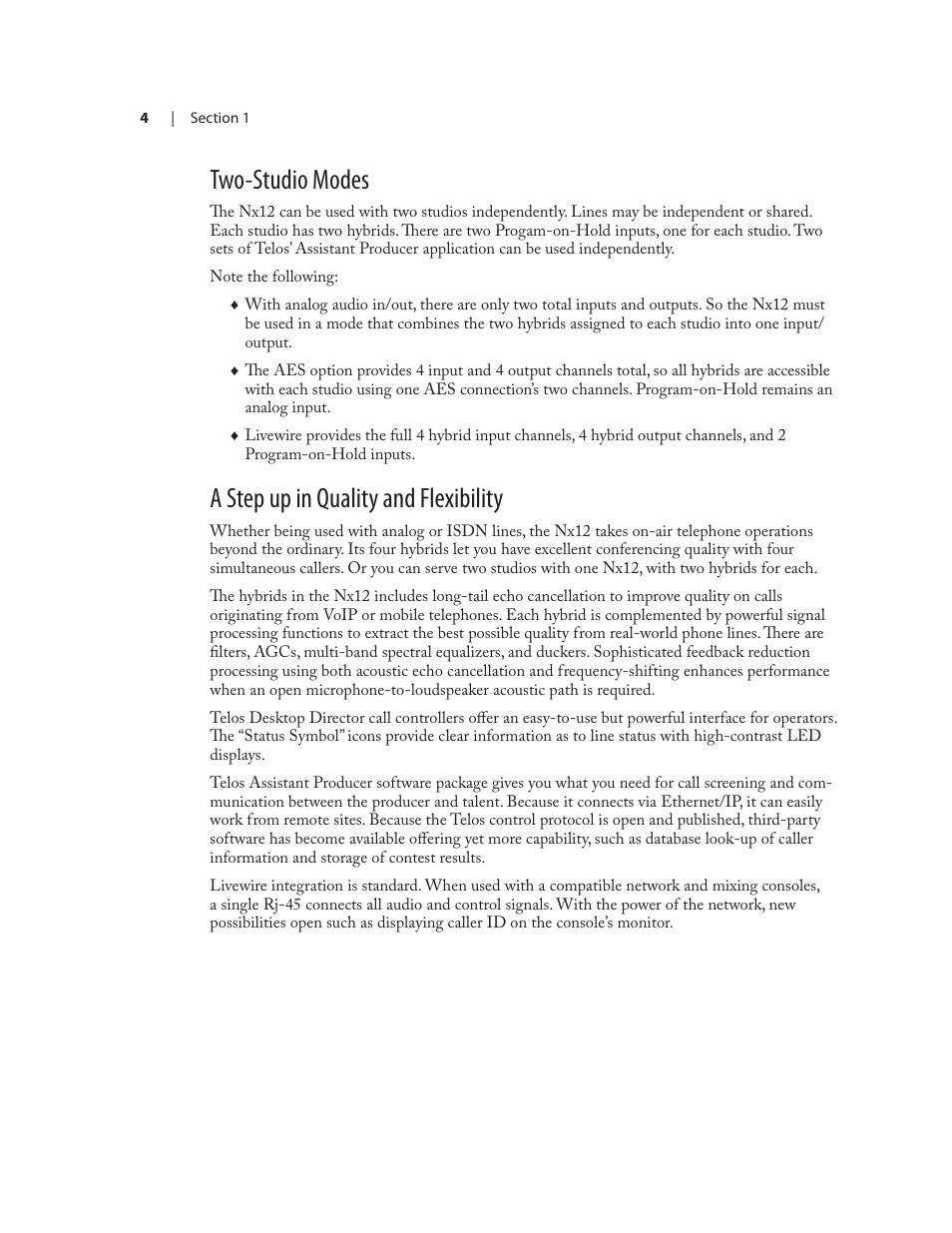 Two-studio modes, A step up in quality and flexibility | Telos NX12 User Manual | Page 14 / 133