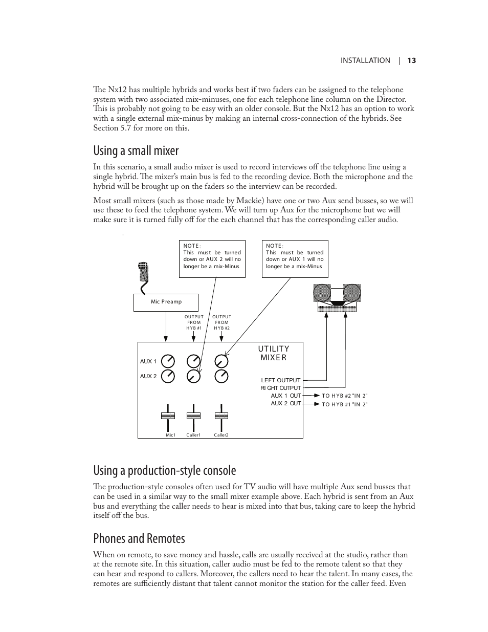 Using a small mixer, Using a production-style console, Phones and remotes | Telos NX12 User Manual | Page 23 / 133