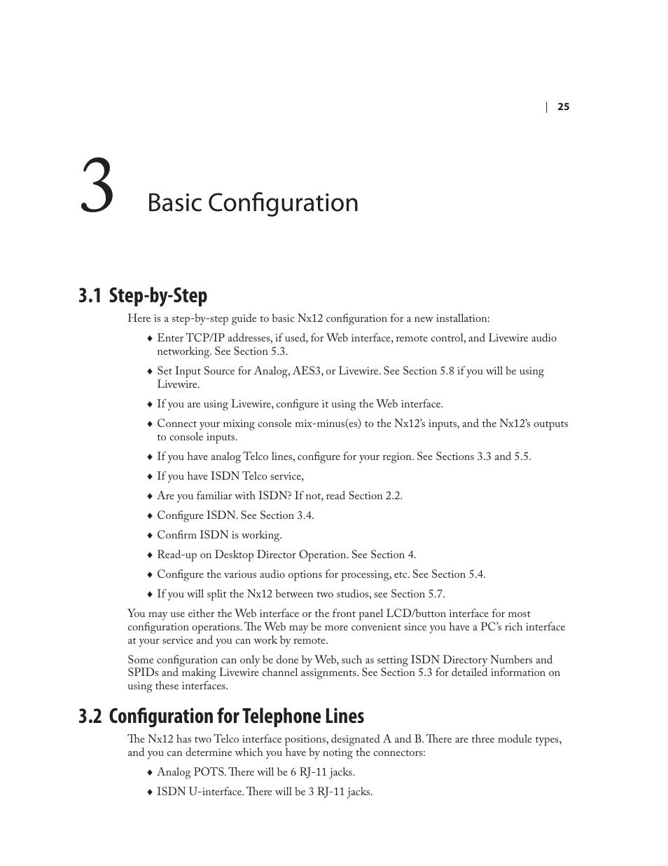 Basic configuration, 1 step-by-step, 2 configuration for telephone lines | Telos NX12 User Manual | Page 35 / 133