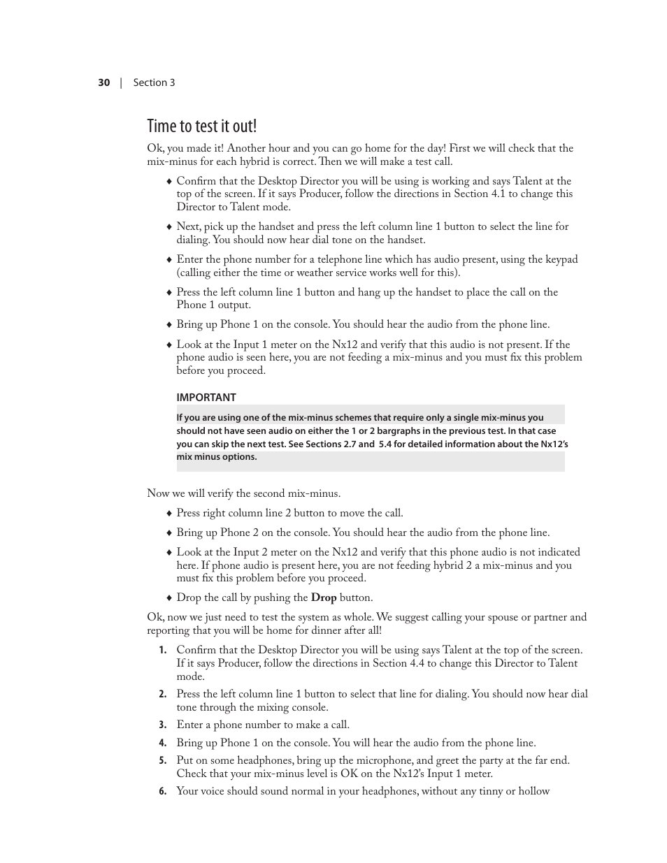 Time to test it out | Telos NX12 User Manual | Page 40 / 133