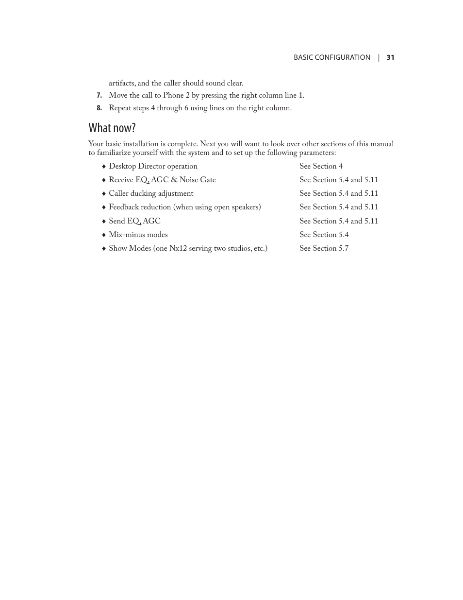 What now | Telos NX12 User Manual | Page 41 / 133