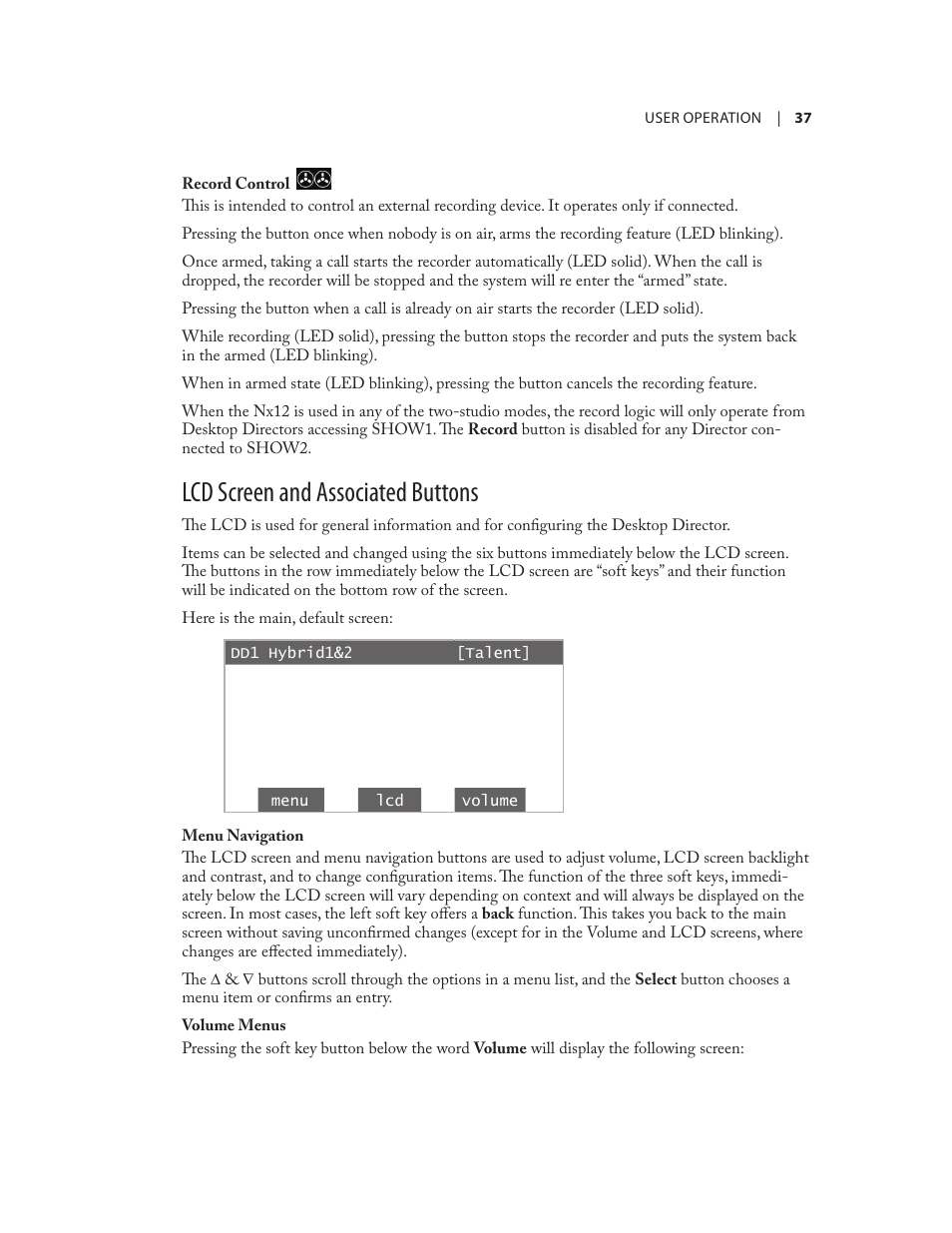 Lcd screen and associated buttons | Telos NX12 User Manual | Page 47 / 133