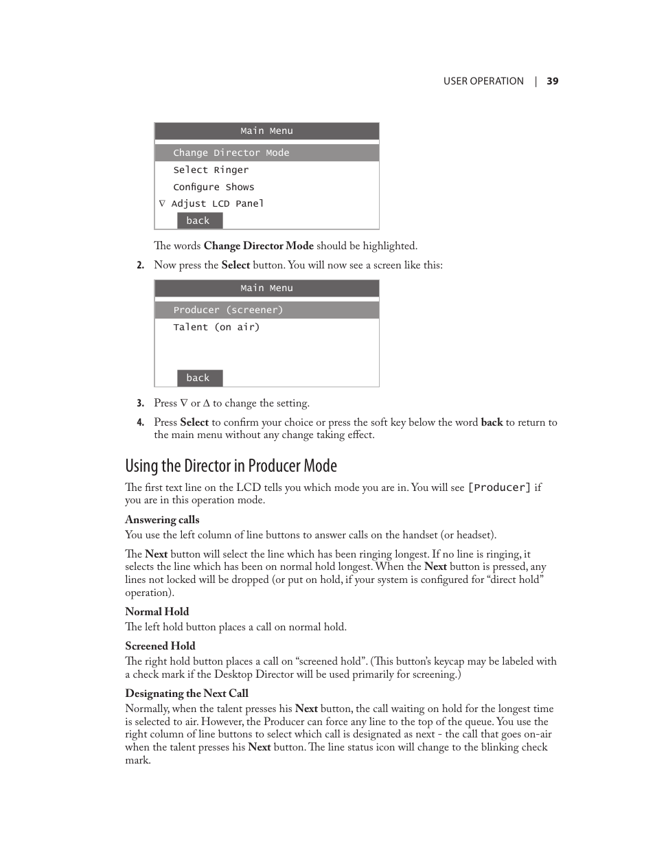 Using the director in producer mode | Telos NX12 User Manual | Page 49 / 133