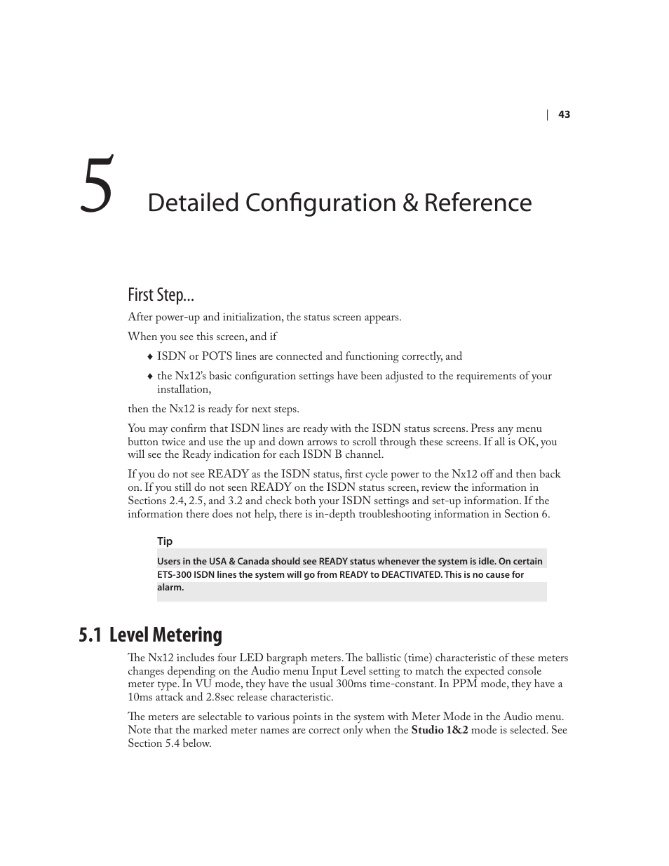 Detailed configuration & reference, 1 level metering, First step | Telos NX12 User Manual | Page 53 / 133