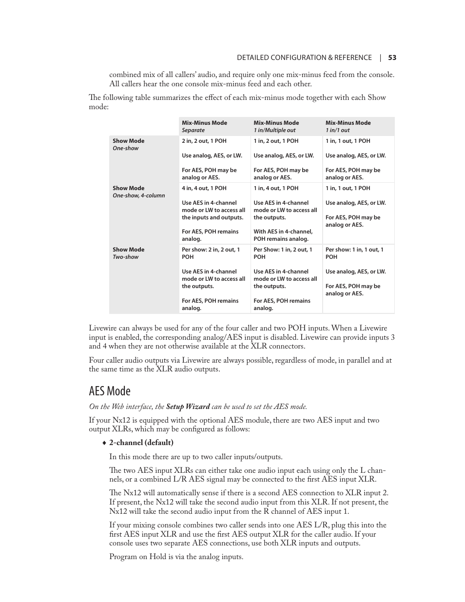 Aes mode | Telos NX12 User Manual | Page 63 / 133