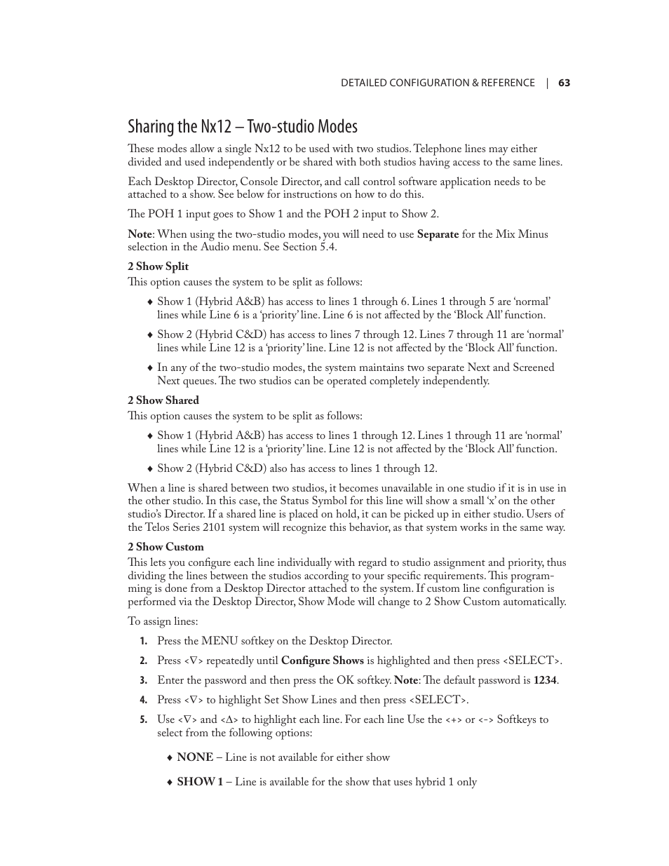 Sharing the nx12 – two-studio modes | Telos NX12 User Manual | Page 73 / 133