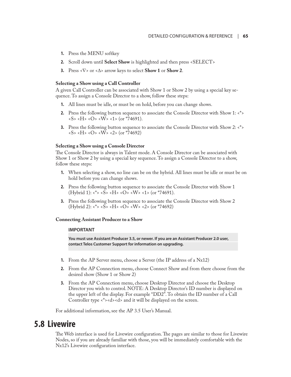 8 livewire | Telos NX12 User Manual | Page 75 / 133