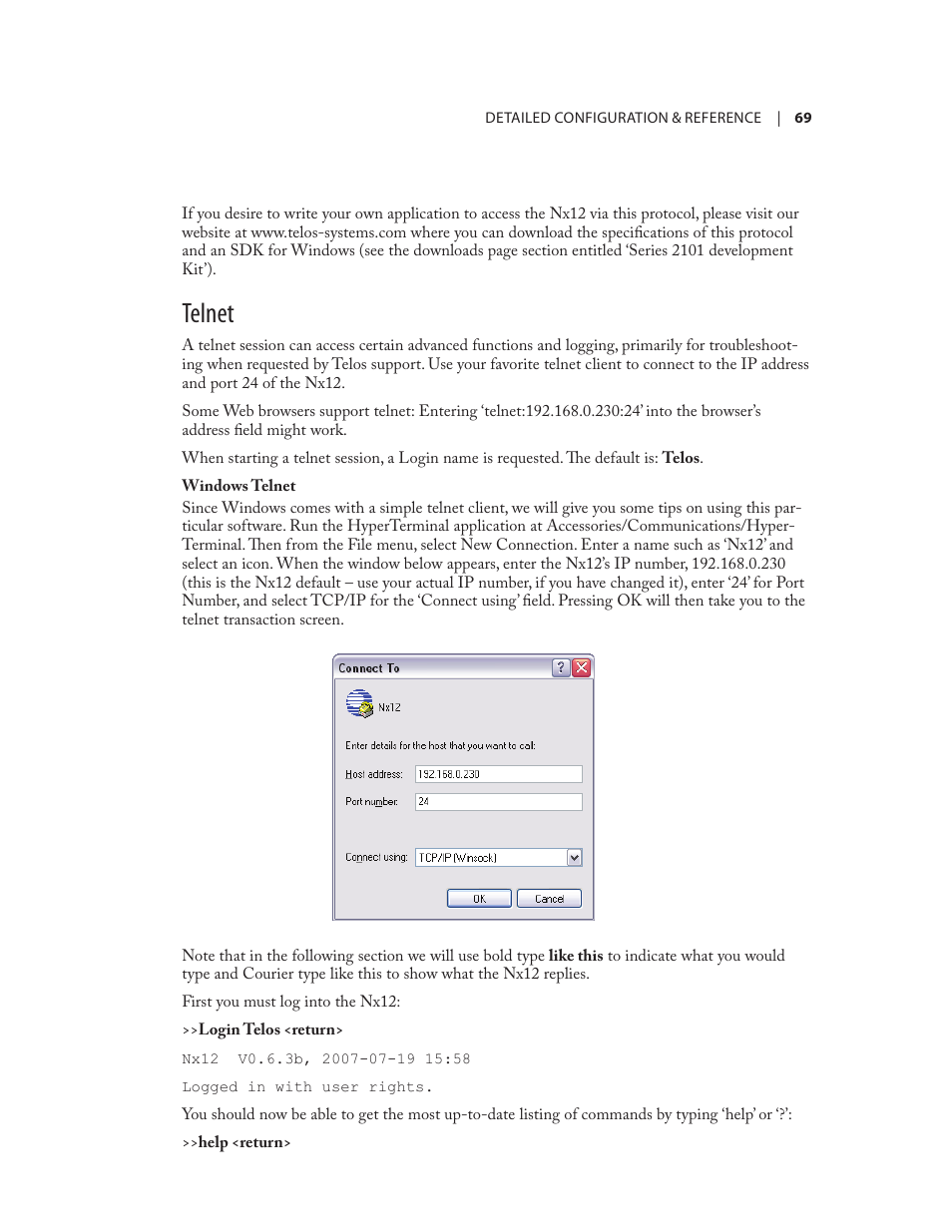 Telnet | Telos NX12 User Manual | Page 79 / 133