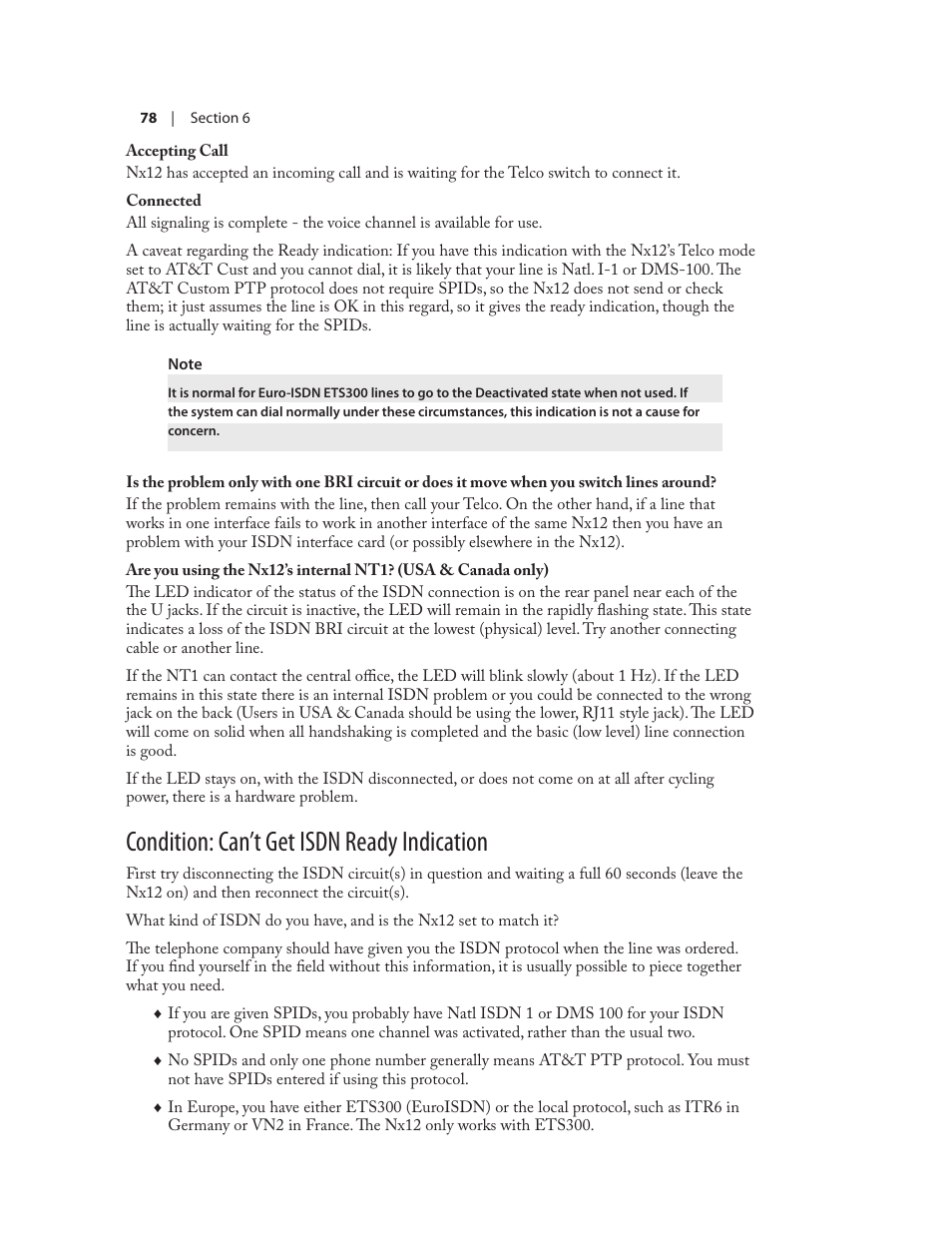 Condition: can’t get isdn ready indication | Telos NX12 User Manual | Page 88 / 133
