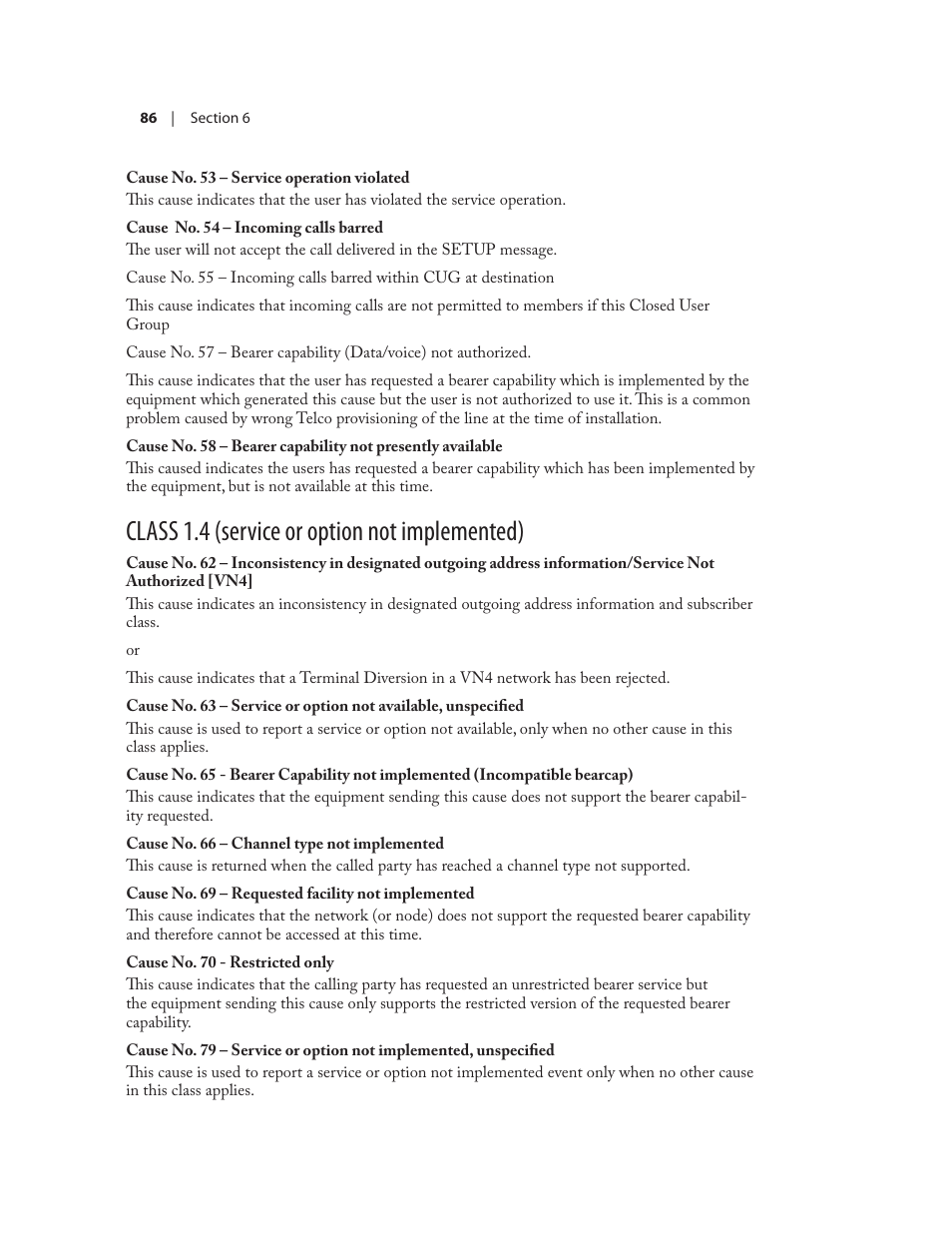 Class 1.4 (service or option not implemented) | Telos NX12 User Manual | Page 96 / 133