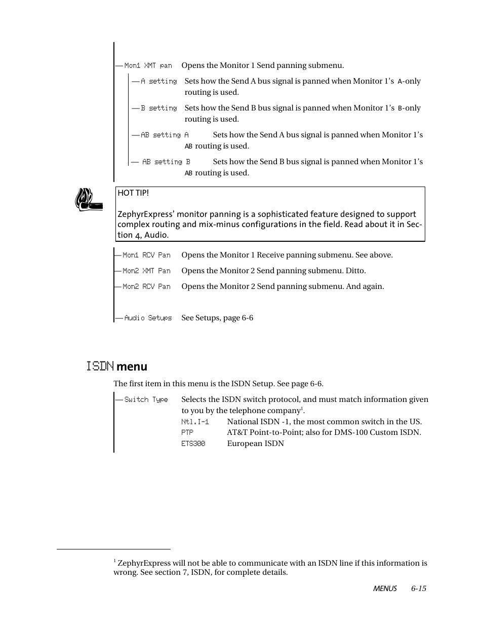 Isdn menu | Telos ZephyrExpress User Manual | Page 110 / 186