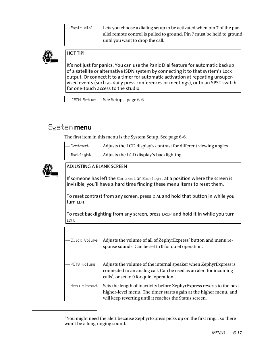 System menu | Telos ZephyrExpress User Manual | Page 112 / 186