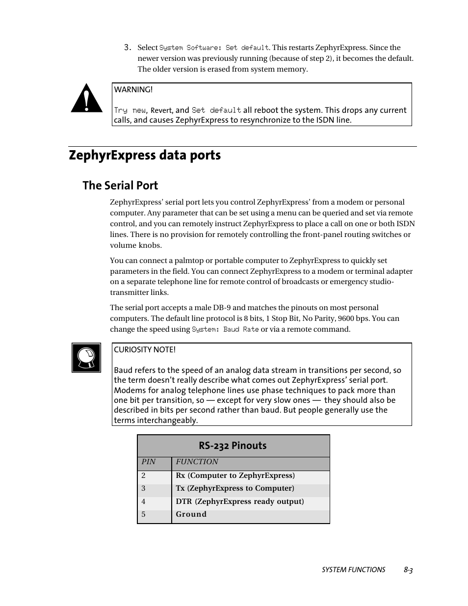 Zephyrexpress data ports, The serial port | Telos ZephyrExpress User Manual | Page 132 / 186