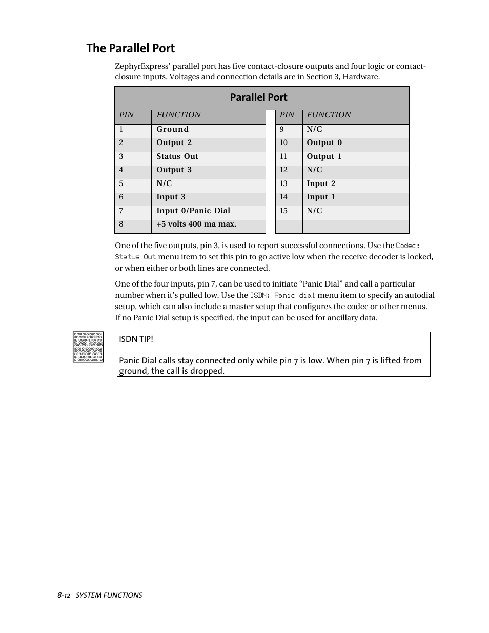 The parallel port, Parallel port | Telos ZephyrExpress User Manual | Page 141 / 186
