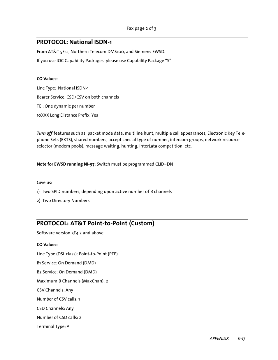 Protocol: national isdn-1, Protocol: at&t point-to-point (custom) | Telos ZephyrExpress User Manual | Page 184 / 186