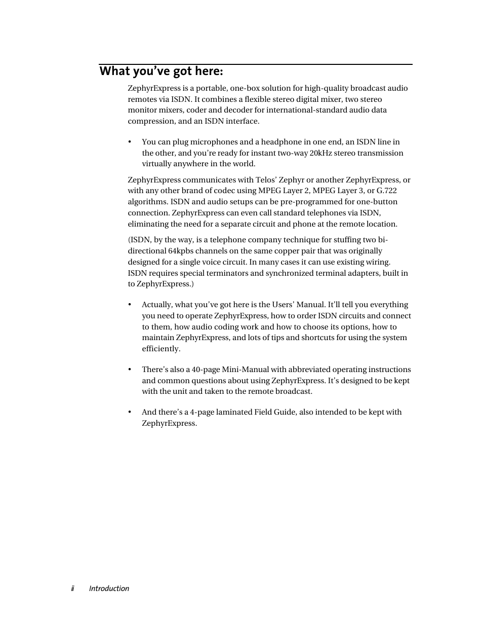 What you’ve got here | Telos ZephyrExpress User Manual | Page 2 / 186
