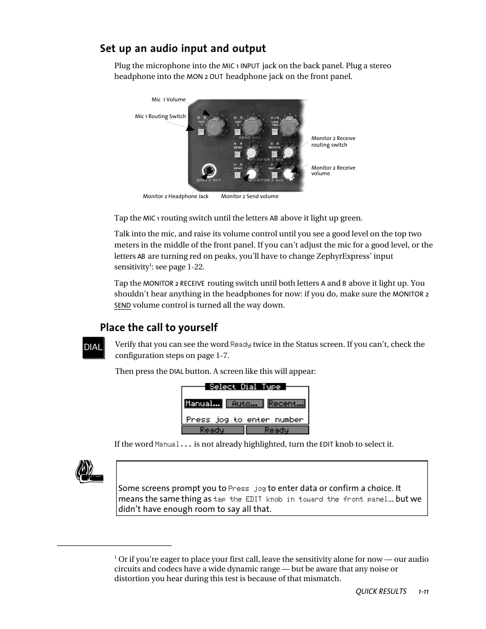 Set up an audio input and output, Place the call to yourself d | Telos ZephyrExpress User Manual | Page 23 / 186