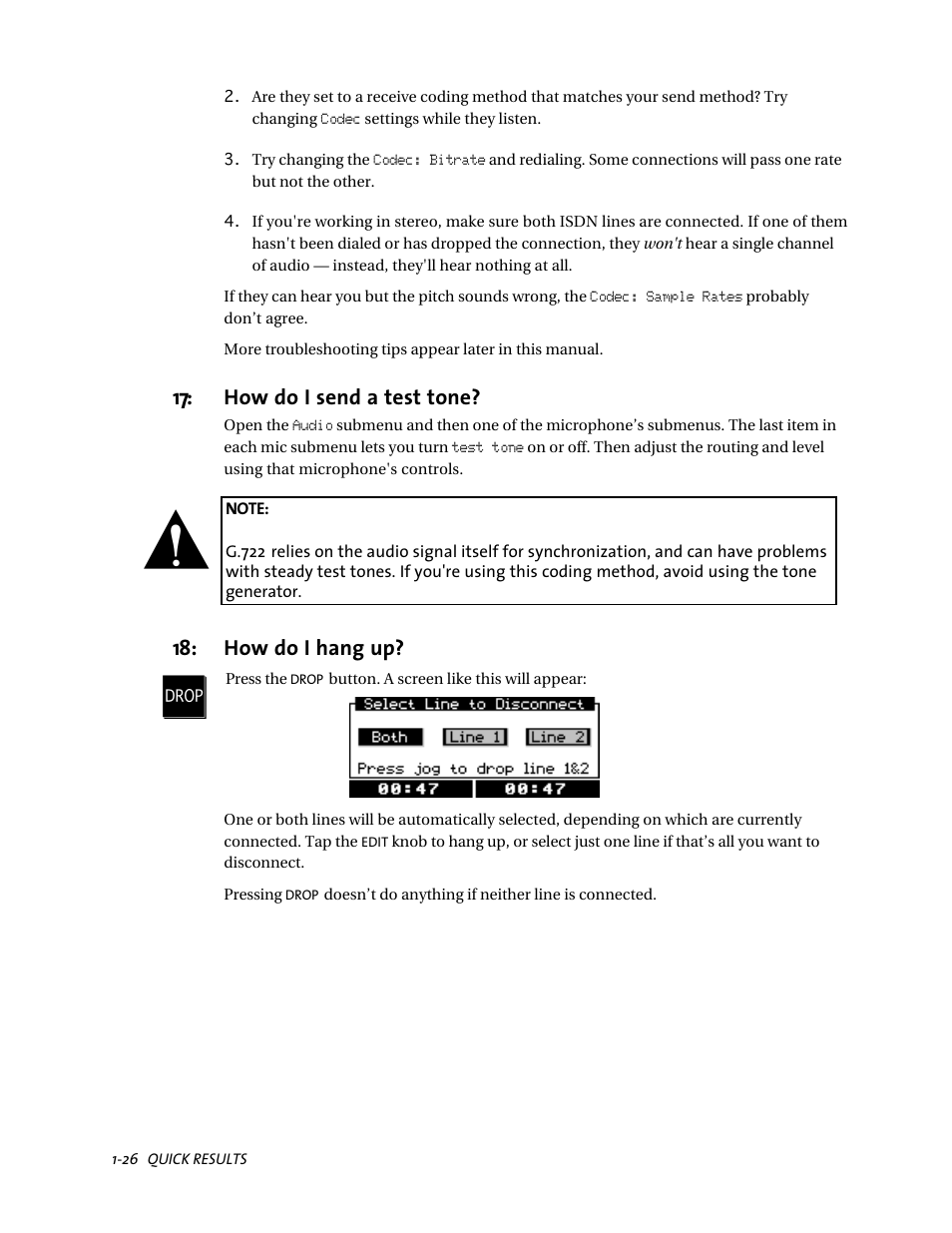 How do i send a test tone, How do i hang up? p | Telos ZephyrExpress User Manual | Page 38 / 186