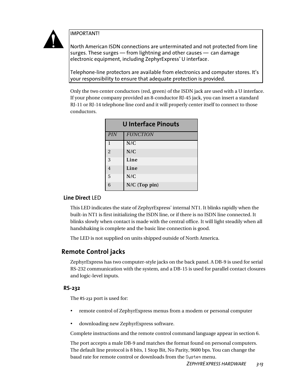 U interface pinouts, Remote control jacks | Telos ZephyrExpress User Manual | Page 54 / 186