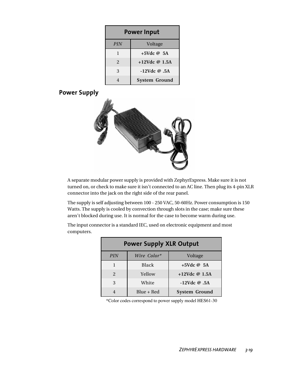 Power input, Power supply xlr output, Power supply | Telos ZephyrExpress User Manual | Page 60 / 186