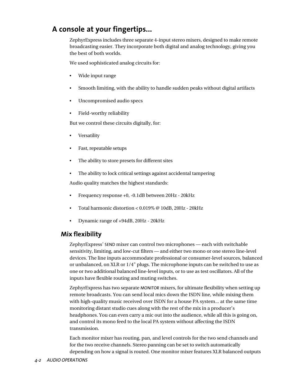 A console at your fingertips, Mix flexibility | Telos ZephyrExpress User Manual | Page 64 / 186