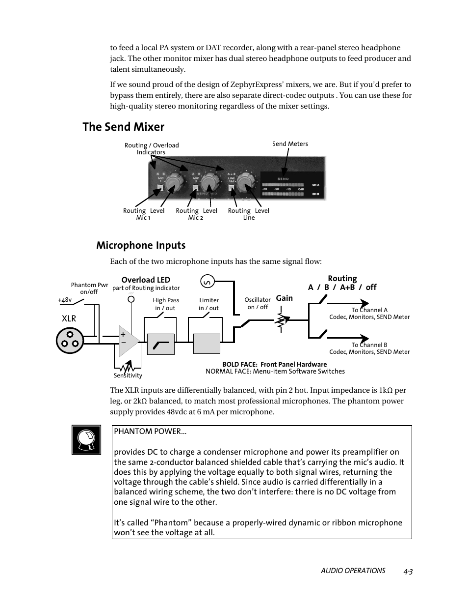 The send mixer, Microphone inputs | Telos ZephyrExpress User Manual | Page 65 / 186