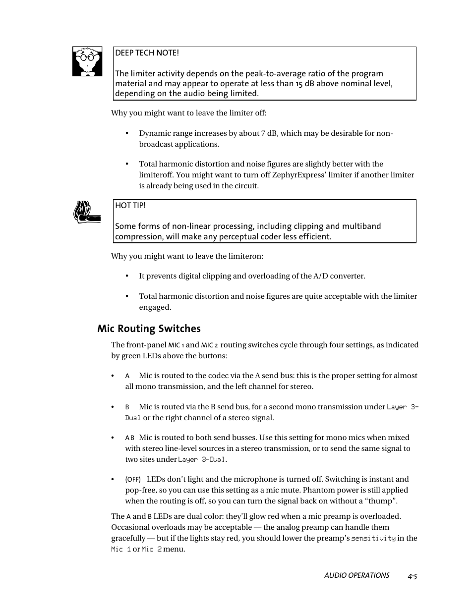 Mic routing switches | Telos ZephyrExpress User Manual | Page 67 / 186