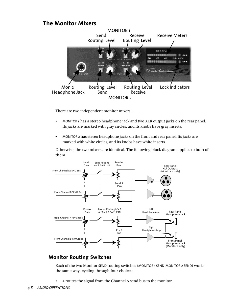 The monitor mixers, Monitor routing switches | Telos ZephyrExpress User Manual | Page 70 / 186