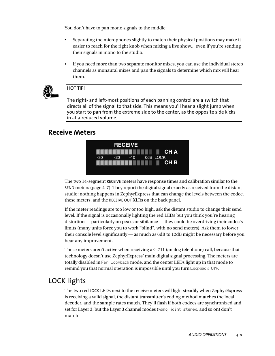 Receive meters, Lock lights | Telos ZephyrExpress User Manual | Page 73 / 186