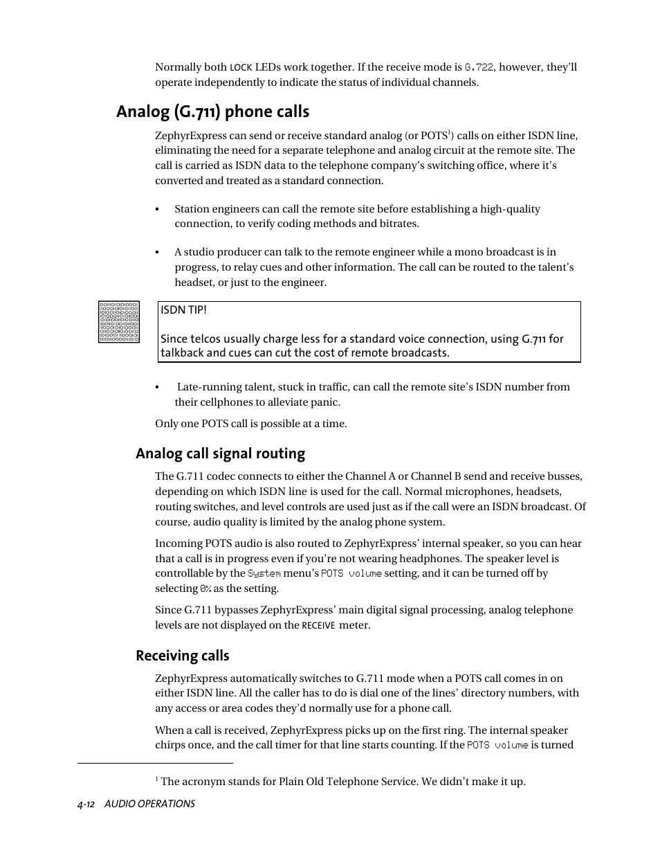 Analog (g.711) phone calls, Analog call signal routing, Receiving calls | Telos ZephyrExpress User Manual | Page 74 / 186