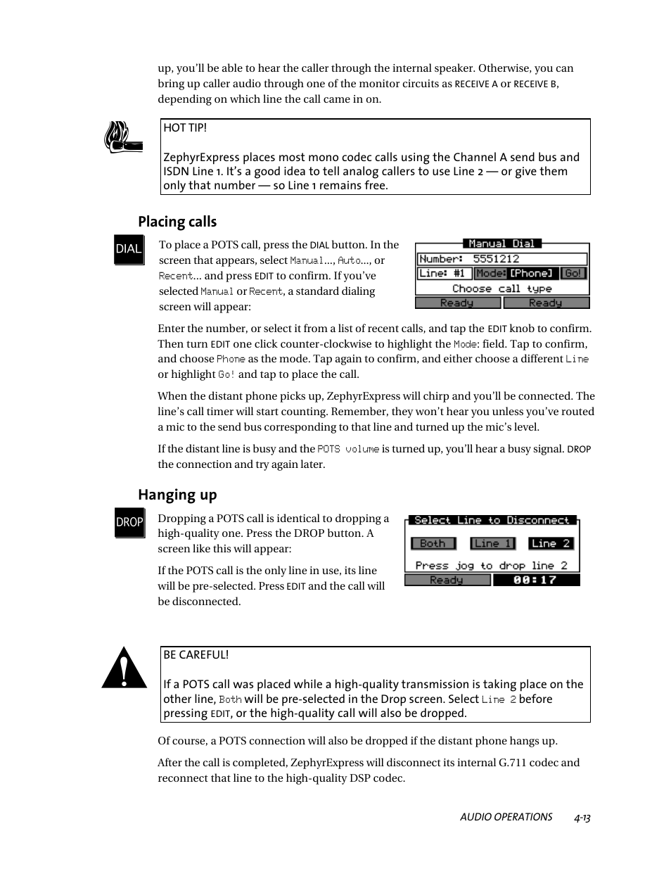 Placing calls d, Hanging up p | Telos ZephyrExpress User Manual | Page 75 / 186