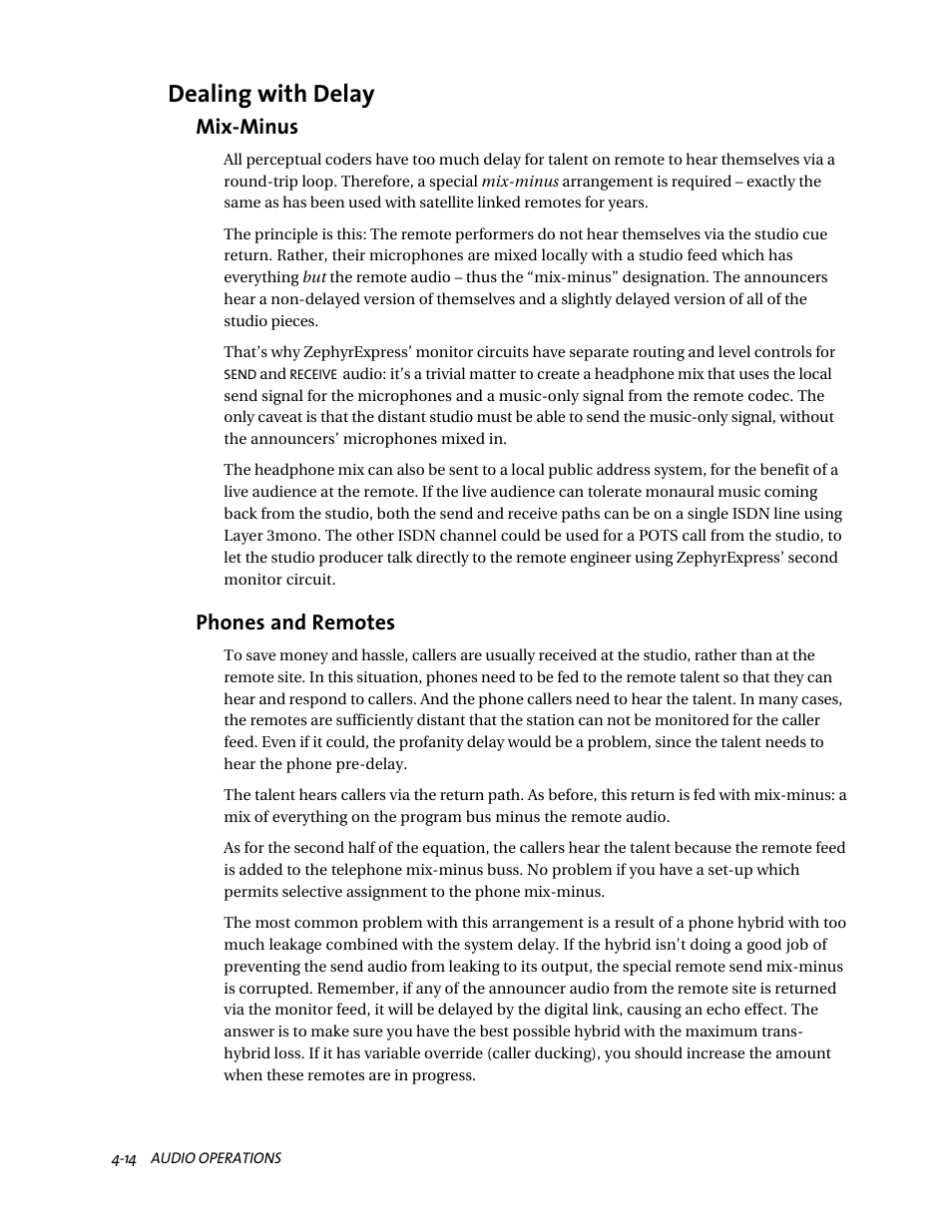 Dealing with delay, Mix-minus, Phones and remotes | Telos ZephyrExpress User Manual | Page 76 / 186