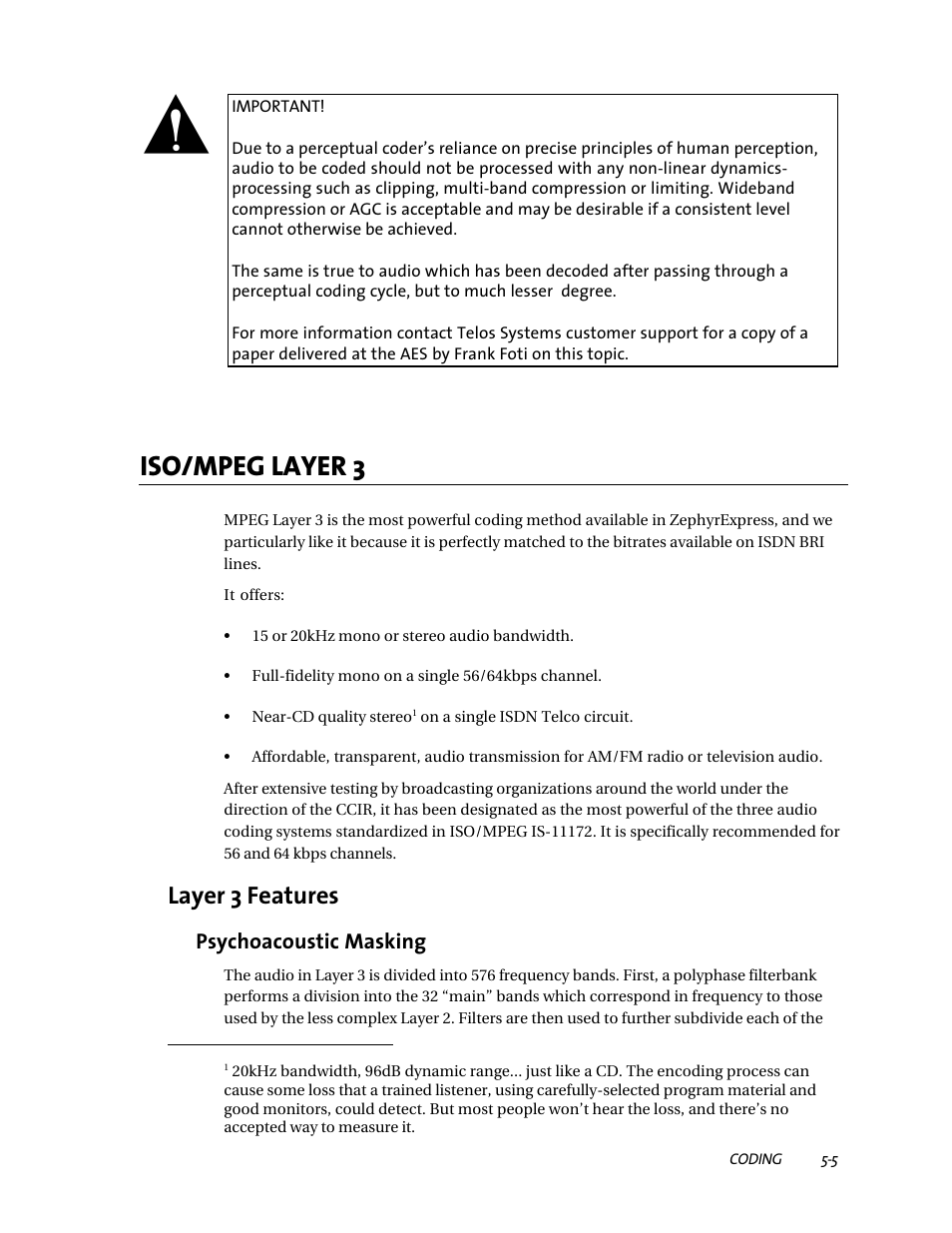 Iso/mpeg layer 3, Layer 3 features | Telos ZephyrExpress User Manual | Page 83 / 186