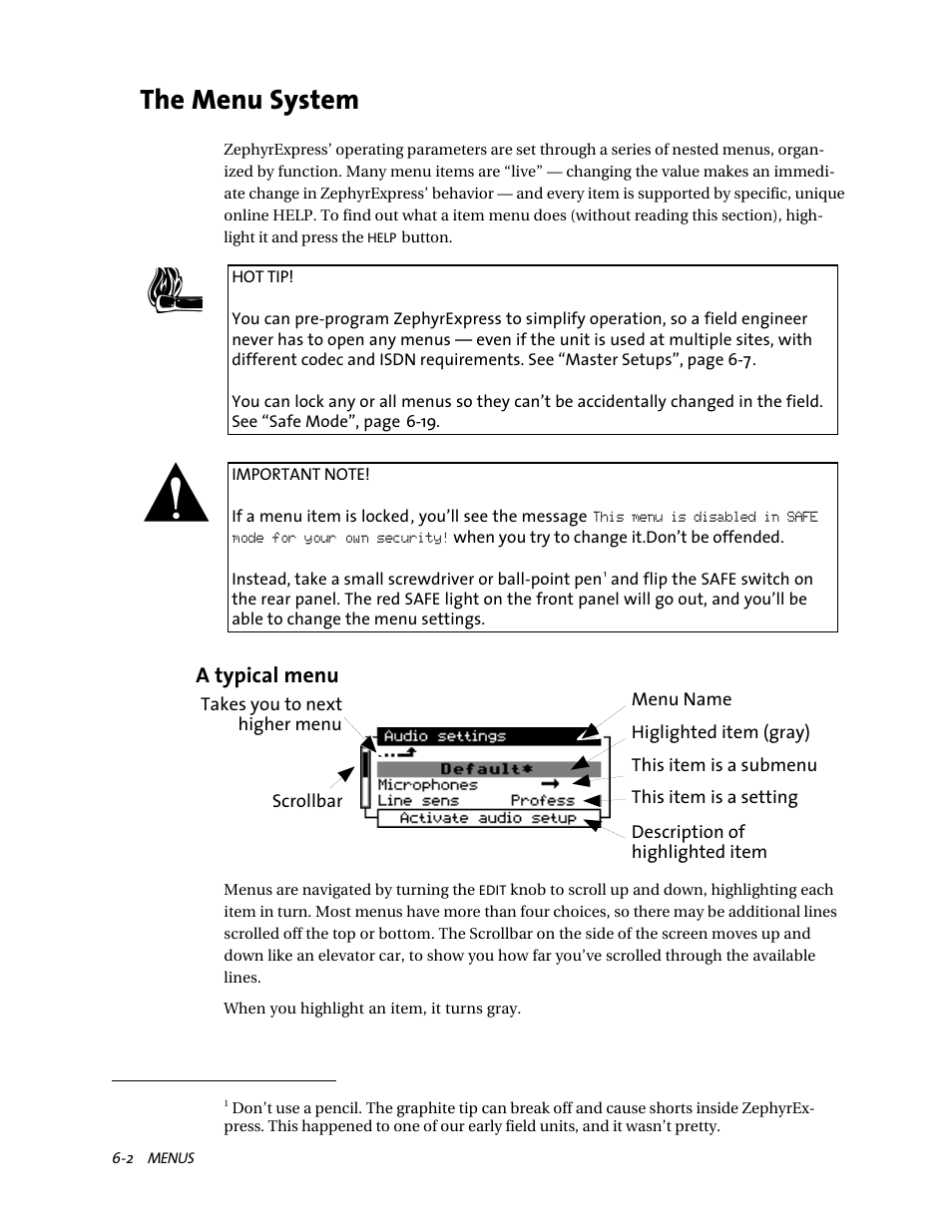The menu system | Telos ZephyrExpress User Manual | Page 97 / 186
