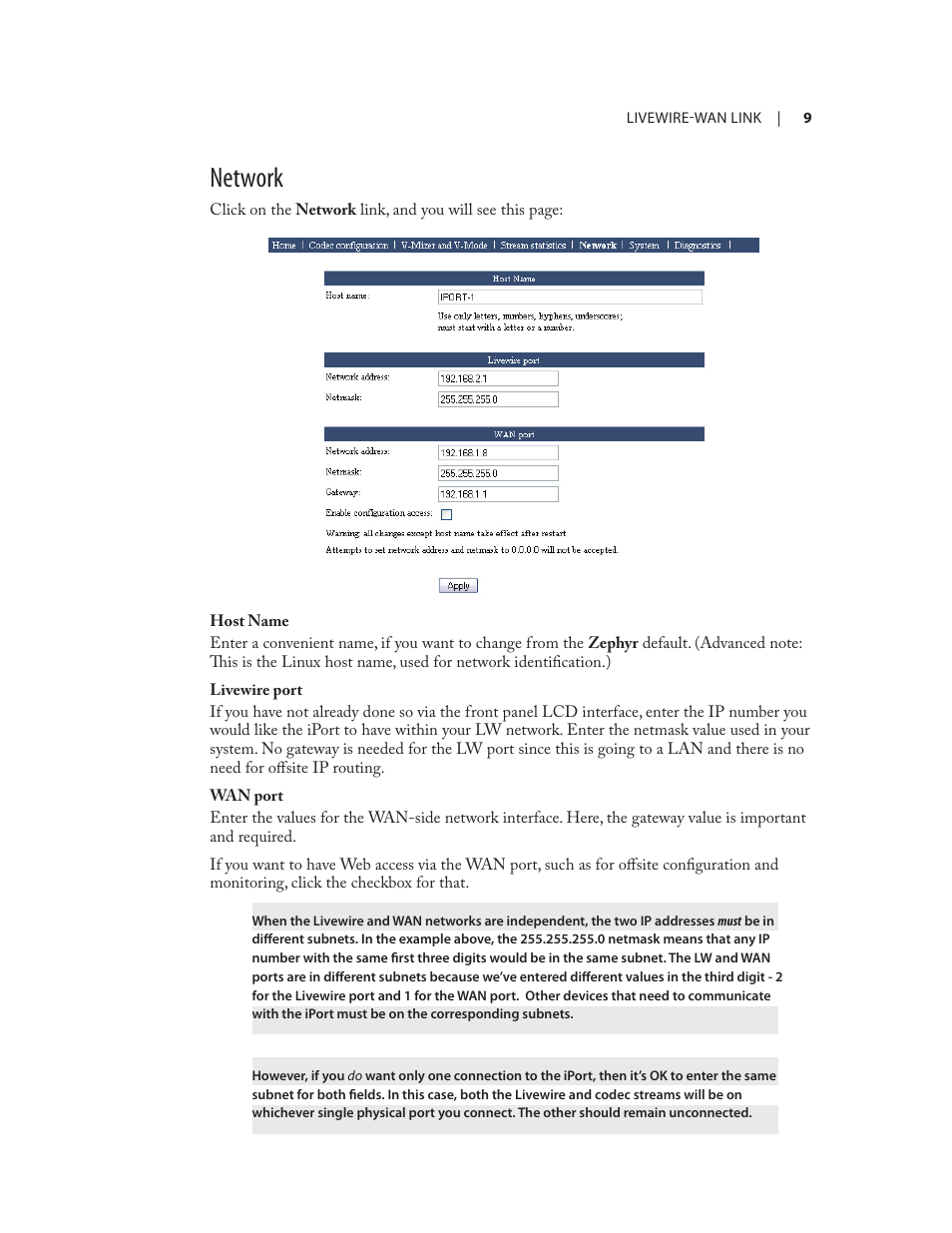 Network | Telos Zephyr iPort User Manual | Page 15 / 39