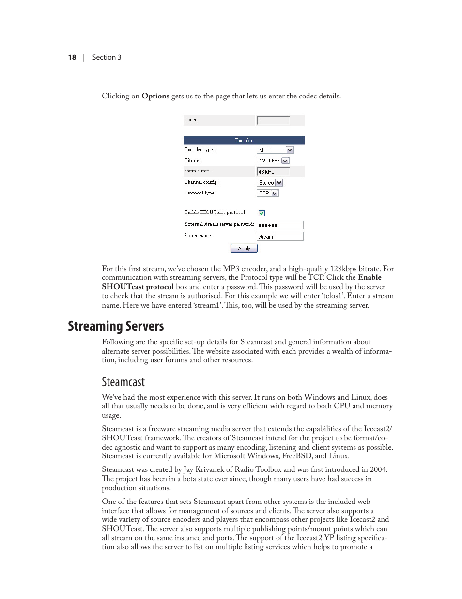 Streaming servers, Steamcast | Telos Zephyr iPort User Manual | Page 24 / 39